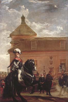 Le Prince Baltasar Carlos au manege royal avec le comte-duc d